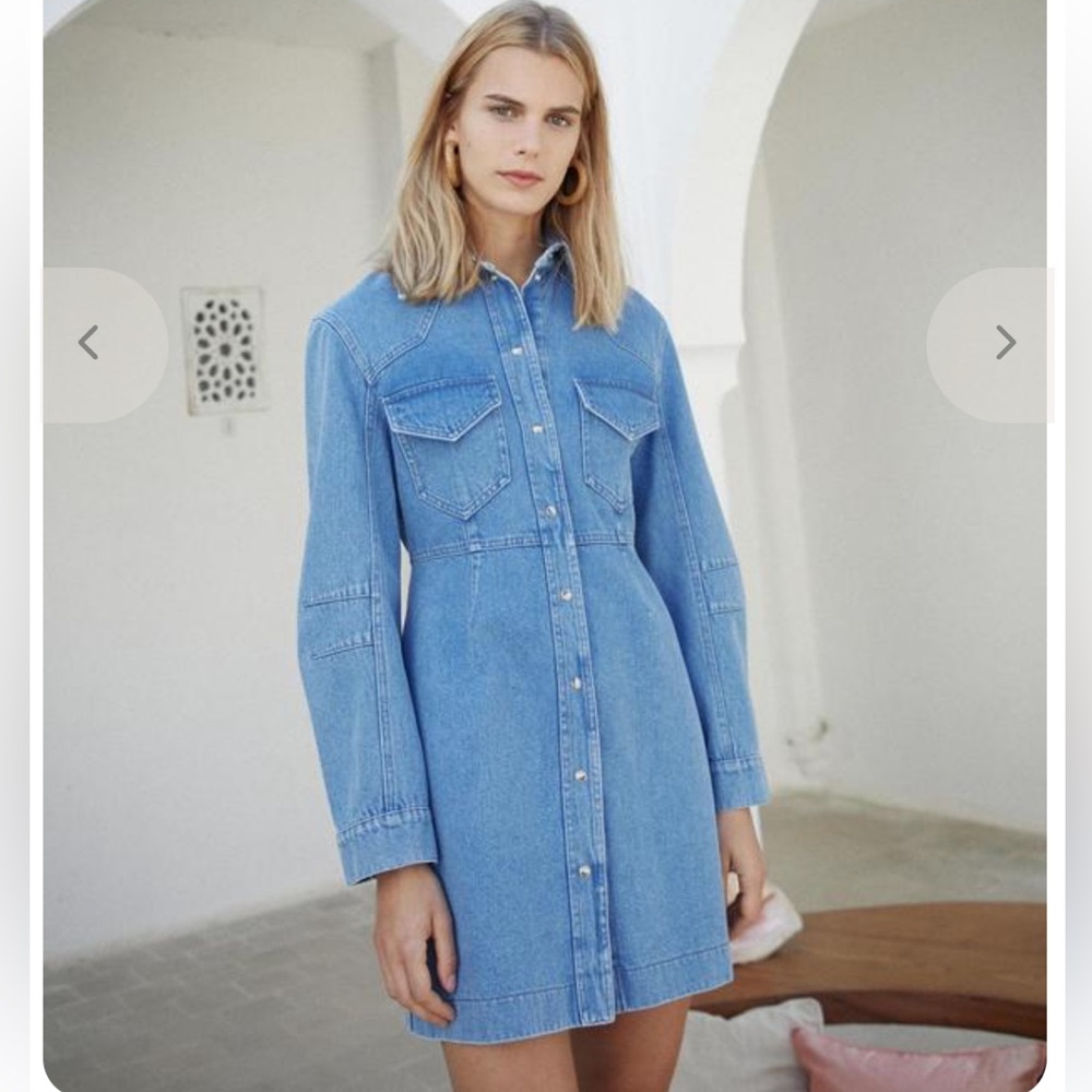 Nanushka Vilma Denim Skater Shirt‎ Dress 90s Blue Size L Western